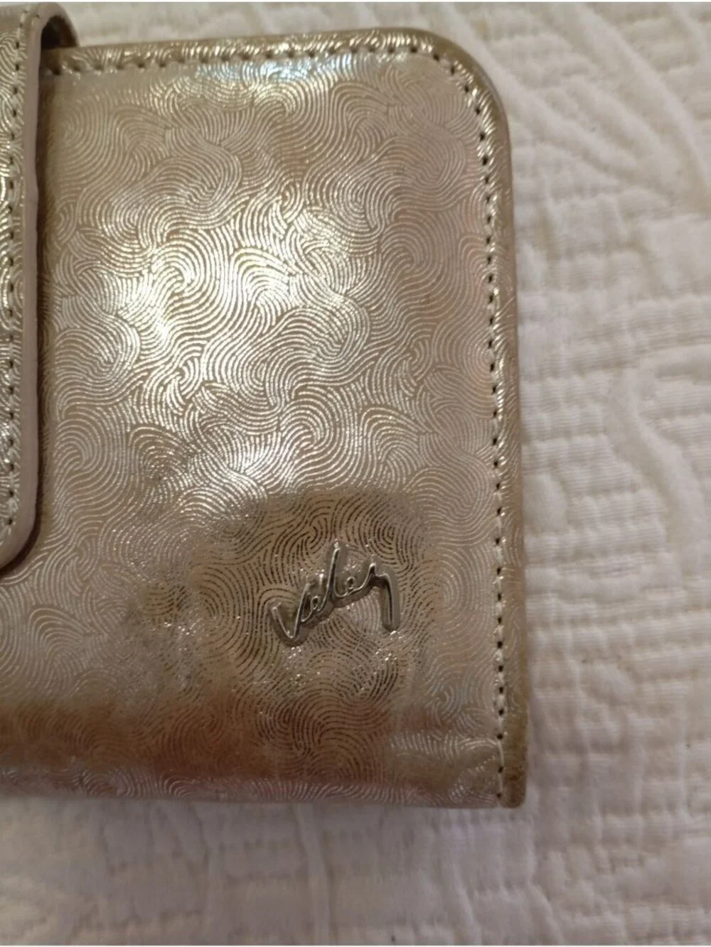 Velez Shimmering Gold Wallet With Multiple Card Slots & Snap Closure